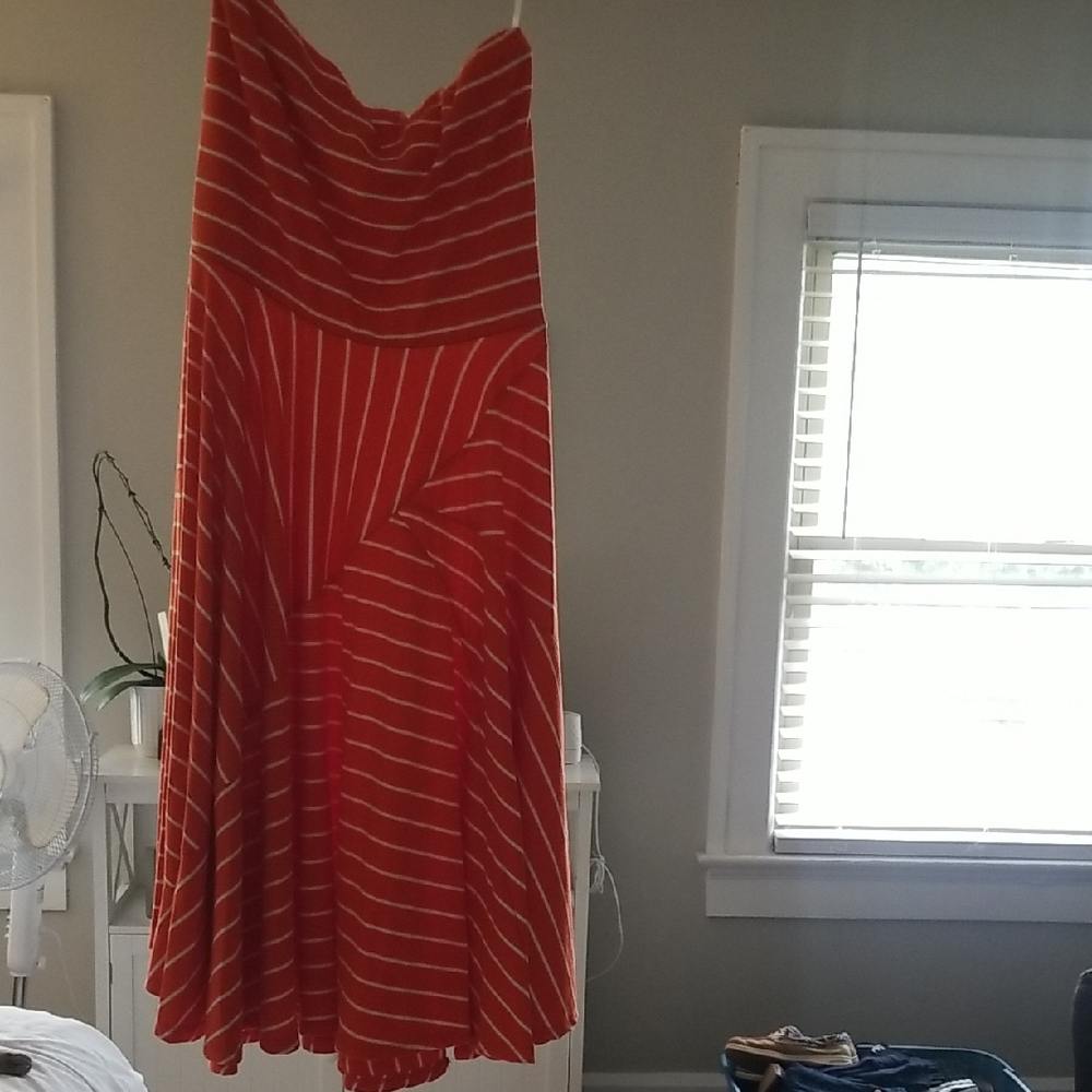 Maurices Orange Maxi A-Line Skirt Asymmetrical Pleated